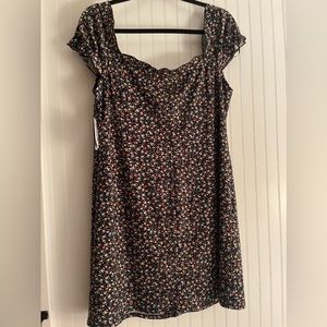 BP Women's Black Multi Roses Sweetheart Button Dress X Large